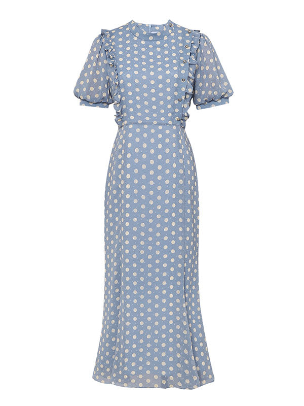 Blue Polka Dots Puff Sleeve Vintage Chiffon Dress – Jolly Vintage