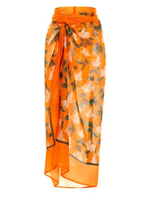 Load image into Gallery viewer, Orange Handmade Flower Halter Ruffles One Piece With Bathing Suit Wrap Skirt