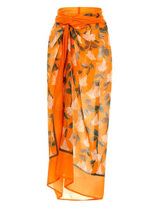 Orange Handmade Flower Halter Ruffles One Piece With Bathing Suit Wrap Skirt