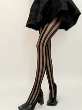 Load image into Gallery viewer, Solid Color Black Lace Stripe Sheer Thigh High Stockings