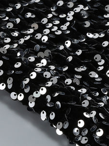 Black Sweet Feather Hem Sequin Long Sleeve Bodycon Sexy Gown Party Dress