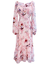 Load image into Gallery viewer, Floral Flocking Rose Chiffon Dress Long Sleeve Vintage Dress