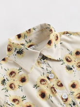 Load image into Gallery viewer, Yellow And White Sun Flower Print Long Sleeve Claasic Collar 1950S Dress