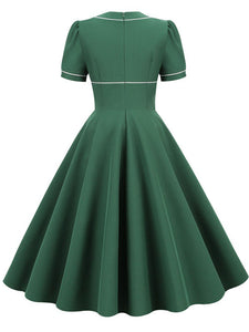 Dark Green Bowknot Collar 1950S Vintage Swing Dress