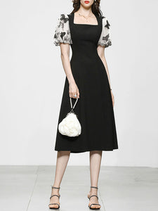 Black Butterfly Puff Sleeve Audrey Hepburn Style 50S Dress