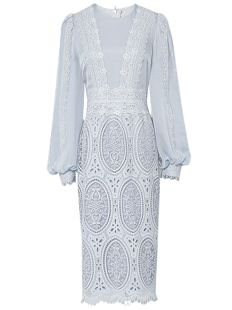 Lilac Lantern Sleeve Embroidered Lace Chiffon 1930S Dress Jolly Vintage Lilac Lantern Sleeve Embroidered Lace Chiffon 1930S Dress Jolly Vintage