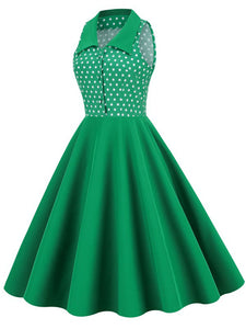 Green Polka Dots Sleeveless 1950S Vintage Shirt Swing Dress