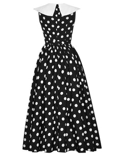 Black And White Polka Dots Big Peter Pan Collar 1950S Vinatge Dress