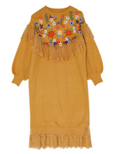 Load image into Gallery viewer, Embroidered Flower Puff Sleeve Vintage Knitting Sweater Dress