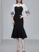 Load image into Gallery viewer, Black 1960S V Neck Vintage Puff Sleeve Bodycon Dress