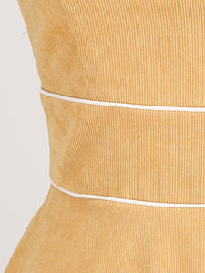 Light Yellow Corduroy Sleeveless 1950S Vinatge Dress With Pockets