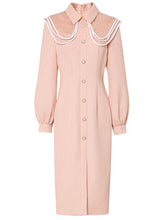 Load image into Gallery viewer, Orange Pink Peter Pan Collar Retro Swing Tweed Dress With Long Sleeve For Winter