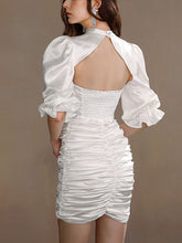 Load image into Gallery viewer, White Puff Sleeve Vintage Mermaid Party Dress