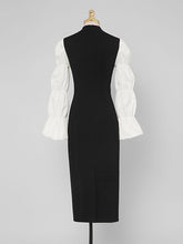 Load image into Gallery viewer, Black And White Lantern Long Sleeve 1940S Vintage Dress