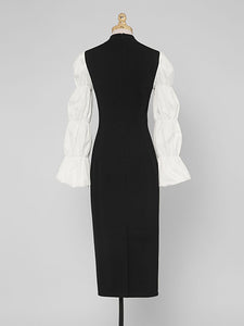 Black And White Lantern Long Sleeve 1940S Vintage Dress