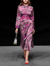 Load image into Gallery viewer, Purple Floral Print Long Sleeve 1940S Vintage Shirt Dress