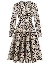 Load image into Gallery viewer, Leopard Daisy Long Sleeve High Waist 1950S Vintage Dress
