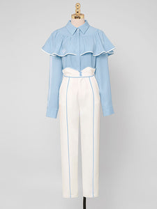 2PS Ruffles Vintage Top And White Pant Set