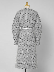 Light Grey V Neck Polka Dot Woolen Coat