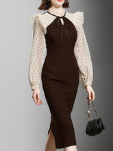 Load image into Gallery viewer, Coffee 1960S Vintage Polka Dots Ruffles Long Sleeve Bodycon Dress