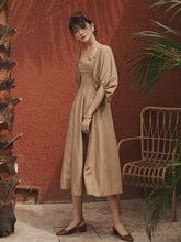Load image into Gallery viewer, Retro Palace Puffed Sleeves Square Collar Linen Vintage Dress