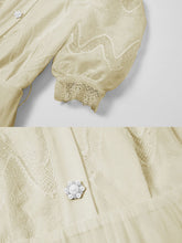 Load image into Gallery viewer, Apricot Stand Collar Puff Sleeve Mesh Pleated Dress