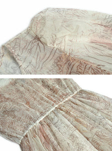 Retro Palace Puffed Sleeves Lace Tulle Print Vintage Swing Dress