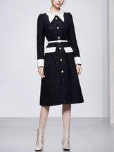 Load image into Gallery viewer, Black Turn Down Collar Puff Sleeve 1940S Split Bodycon Dress