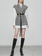 Load image into Gallery viewer, 2PS Houndstooth Pattern Vest And White Low High Shirt Coat Suit
