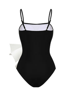 Black Retro Strap One Piece With Big Bowknot Swimsuit