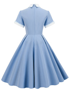 Solid Color Peter Pan Collar 1950S Dress With Pockets