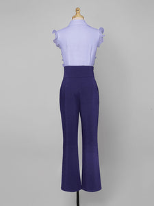 2PS Purple Ruffles Sleeveless 1950S Vintage Pant Set