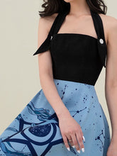 Load image into Gallery viewer, Black Halter Fake Two Piece Design With Blue Star Swing Dress