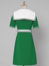 Load image into Gallery viewer, Navy Style Big Collar Salior 1950S Vintage Dress