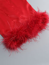 Load image into Gallery viewer, Purple Spaghetti Strap Satin Feather Hem Bodycon Dress Sexy Gown Party Dress