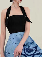Load image into Gallery viewer, Black Halter Fake Two Piece Design With Blue Star Swing Dress