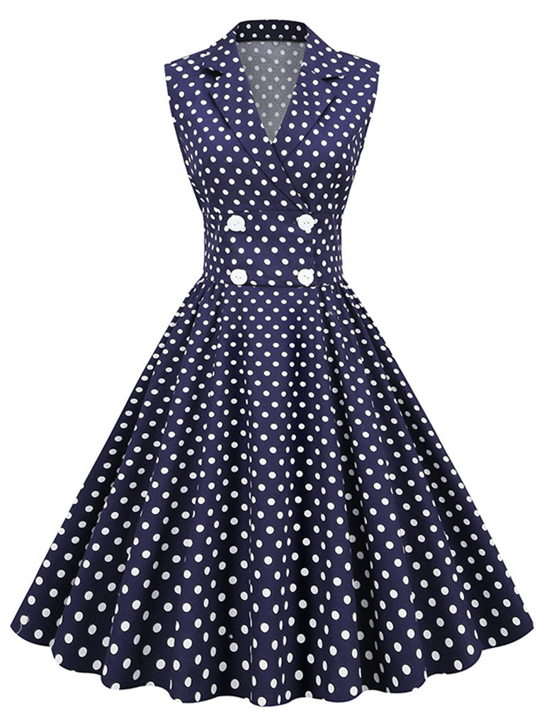 White Polka Dots Sleeveless 1950S Vintage Shirt Swing Dress Jolly Vintage