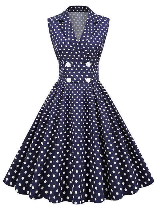 White Polka Dots Sleeveless 1950S Vintage Shirt Swing Dress