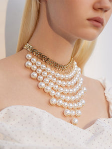 1950S Plastic Pearl Fringe Vintage Party Women's Necklace