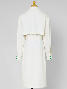 3PS White Turn-down Collar Long Sleeve Coat With White Skirt Suits