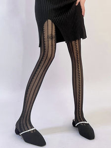 Solid Color Black Lace Sheer Thigh High Stockings