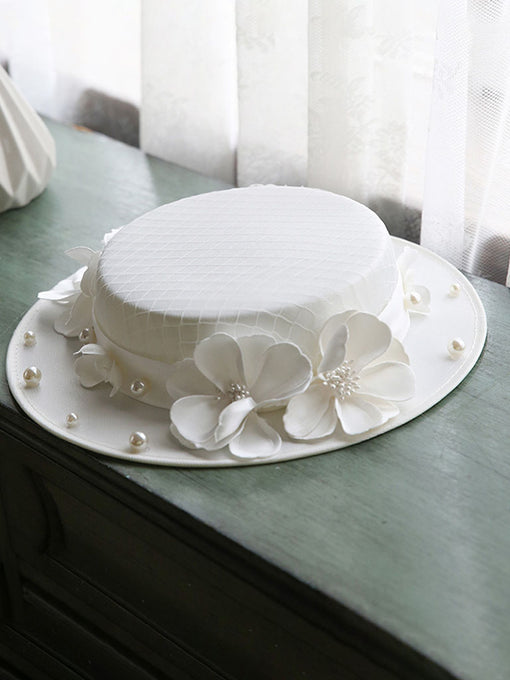 Three Dimensional Flower Pearl Retro Wedding Hat Boater Hat