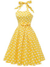 Load image into Gallery viewer, Blue And White Polka Dots Vintage Halter 1950S Dress With Belt