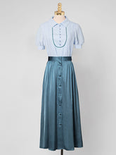 Load image into Gallery viewer, Light Blue Turn Collar Shirt And Lake Blue Skirt Set