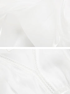 White Ruffles Puff Sleeve Organza Vintage Dress