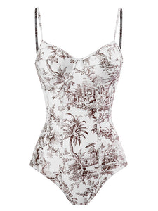Romantic Floral Print Strap One Piece With Bathing Suit Wrap Skirt