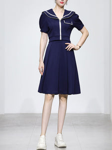 2PS Navy Uniform Sailor Collar Puff Sleeve Skirt Suit