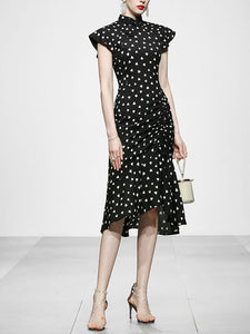 Black Polka Dots Butterfly Sleeve 1940S Vintage Dress