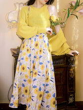 Load image into Gallery viewer, 3PS Yellow Vest And Shawl SunFlowers Print 1950S Vintage Dress Set