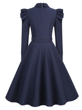 Load image into Gallery viewer, Navy Turn Down Collar Puff Long Sleeve 1950S Vintage Swing Dress